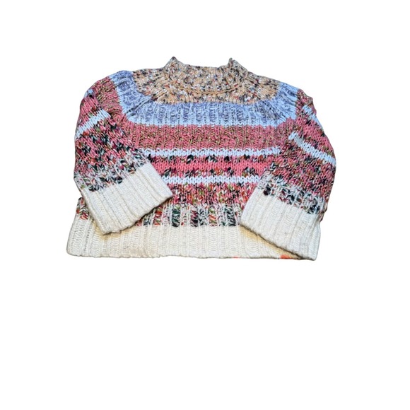 Anthropologie Chunky Knit Striped Sweater Wool Alpaca Blend Pink Blue XS - Picture 2 of 10